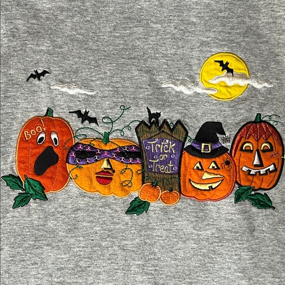Vintage Y2K Fashion Bug Halloween Sweatshirt Embroidered Pumpkins Bats Moon Top - Picture 2 of 8
